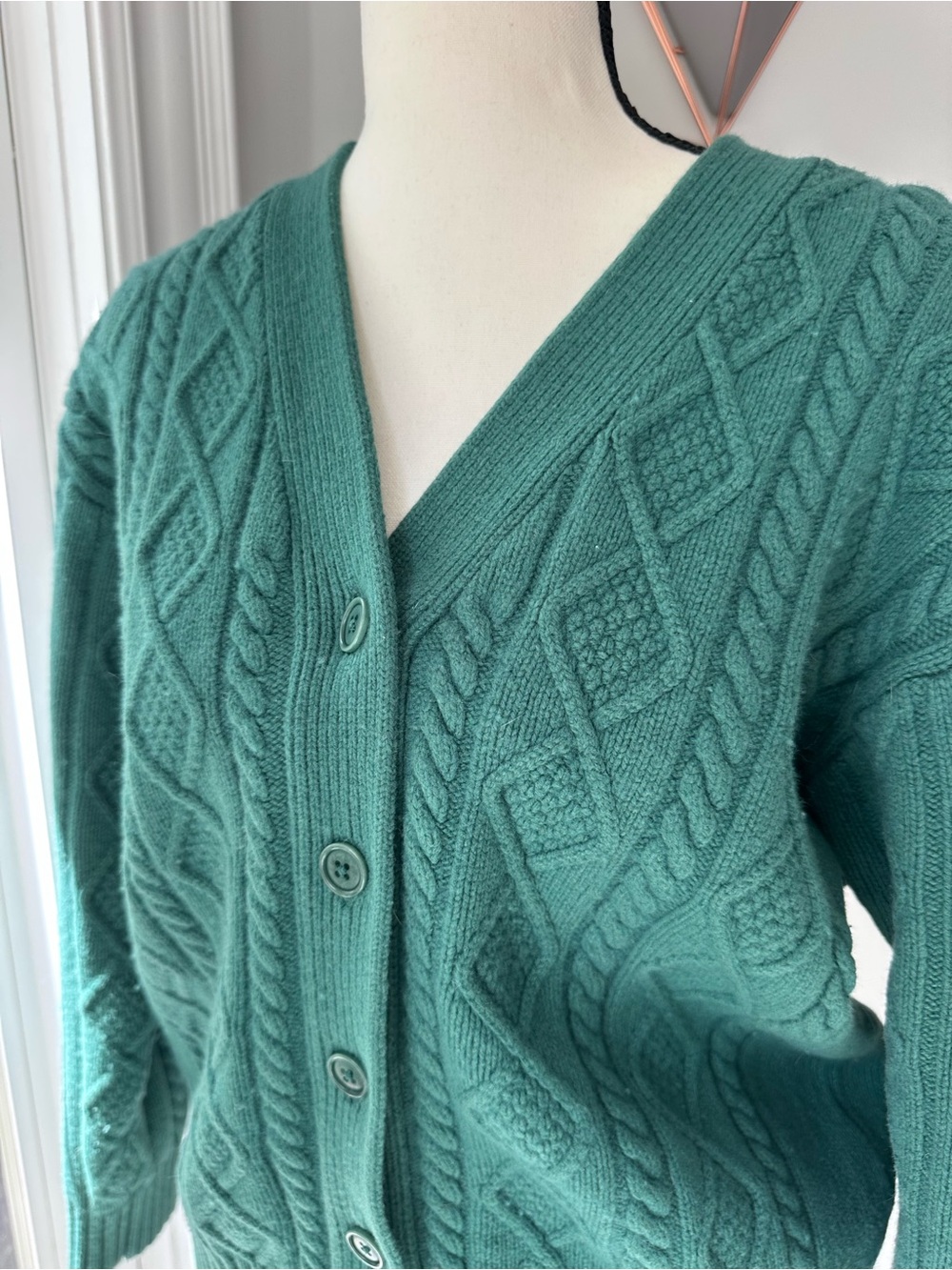 Sunday Best Dark Green Cable Knit Button Cardigan - Picture 5 of 12